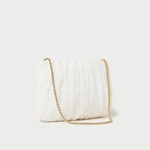 NWT Loeffler Randall Brit Pearl Flat Pleated Clutch with Chain